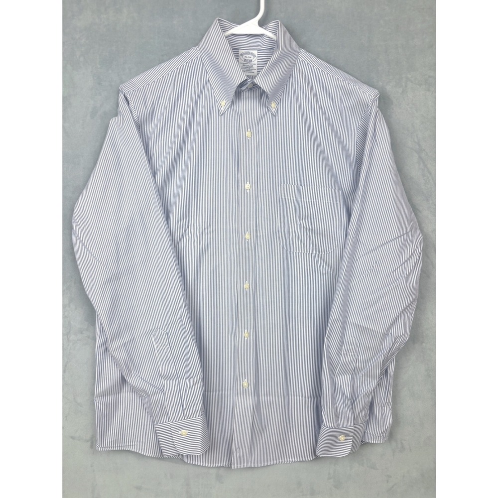 Brooks Brothers Regular Fit Non-Iron Stretch Shirt 15-34 Blue White Stripe